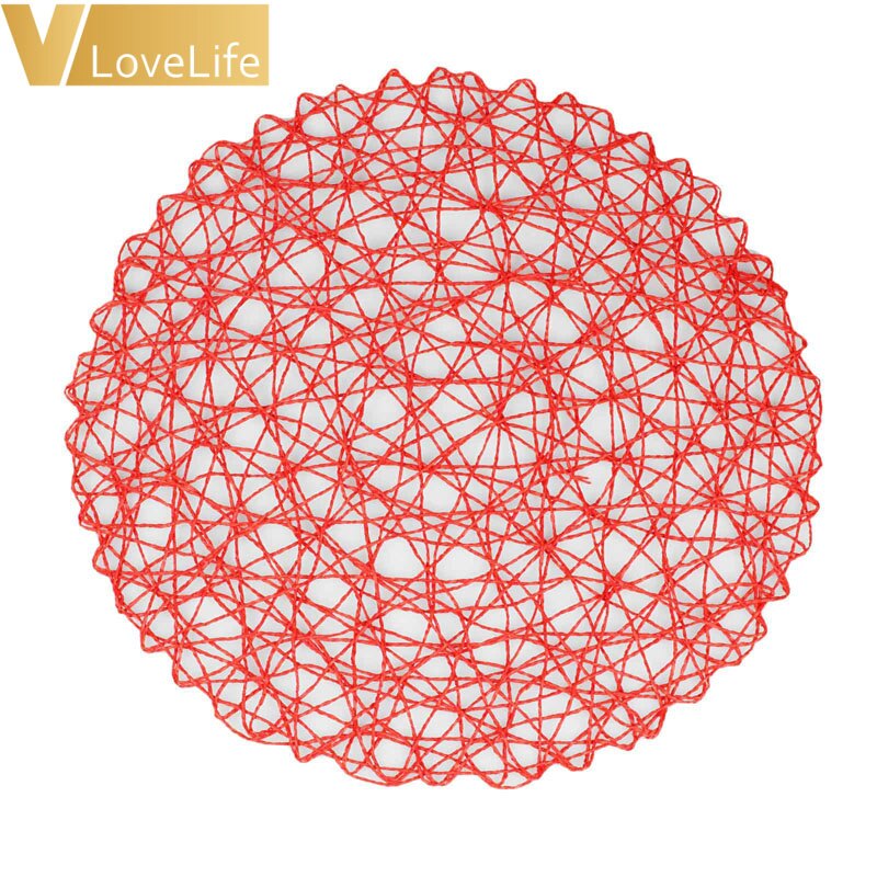 6 stk papirreb mesh rundt bord dækkeservietter hjemmekøkken jule børn gør-det-selv dekorationspuder 38*38cm borddekoration: Rød