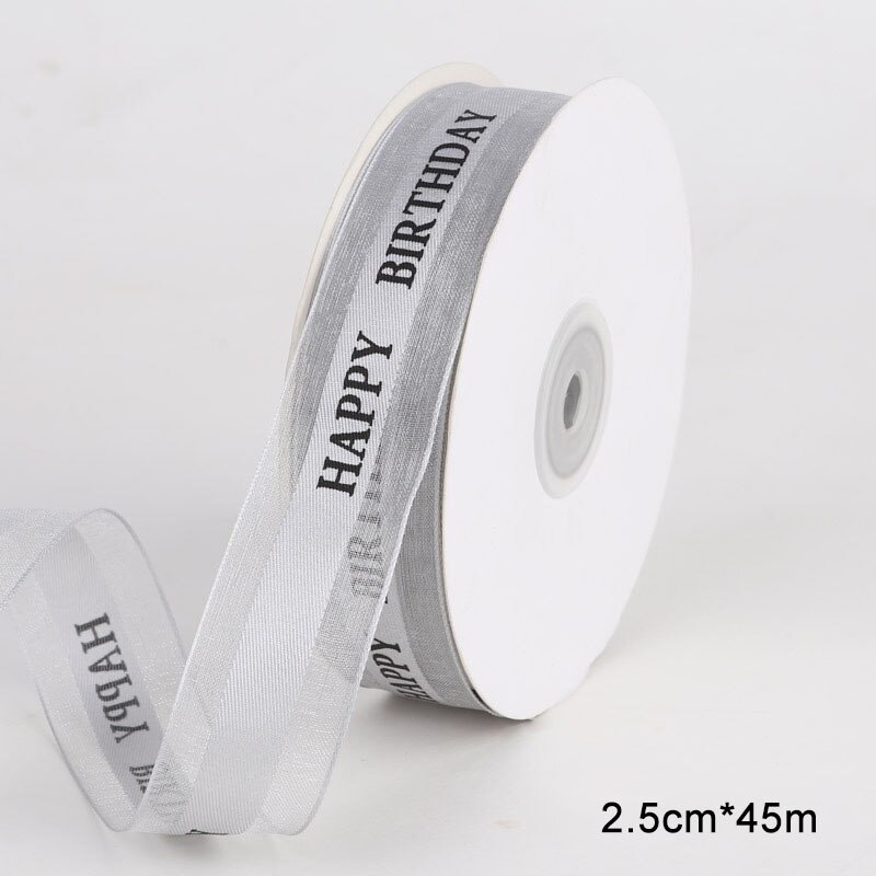 Ruban Organza en fil de neige, 1 rouleau, imprimé anglais, bricolage, artisanat, pour emballage , décoration de mariage: gray 2