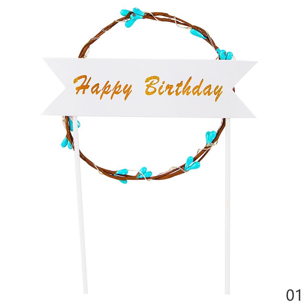 Golden Silvery Happy Birthday Cake Topper With LED Light Garland Letters Resuable Topper Cupcake Dessert Decor Party Supplies: Blue 02