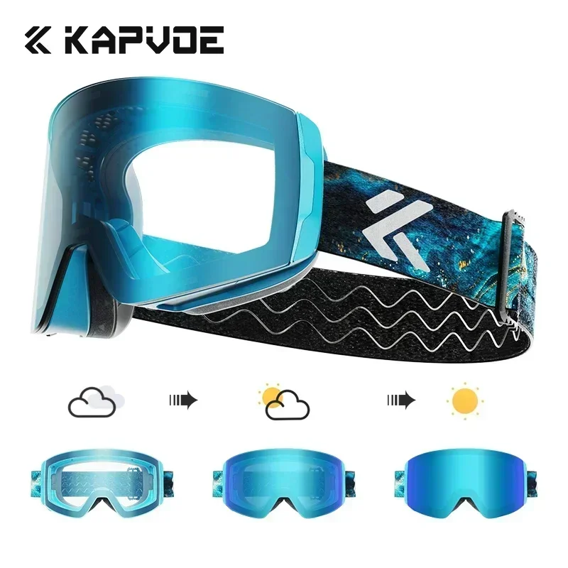 KAPVOE Photochromic Ski Goggles Double Layers Lens Anti-fog UV400 Ski Glasses Winter Sports Skiing Snowboard Men Women Snow: Yellow