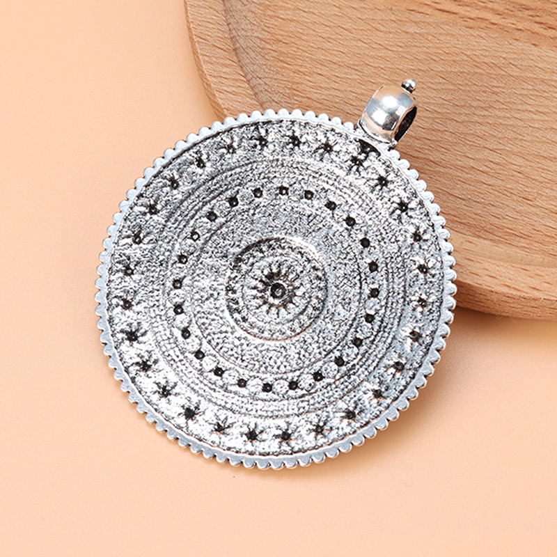 Zxz 2 stk tibetansk sølv stor boho rund blomst medaljong sjarm anheng til halskjede smykker gjør funn 64 x 64mm