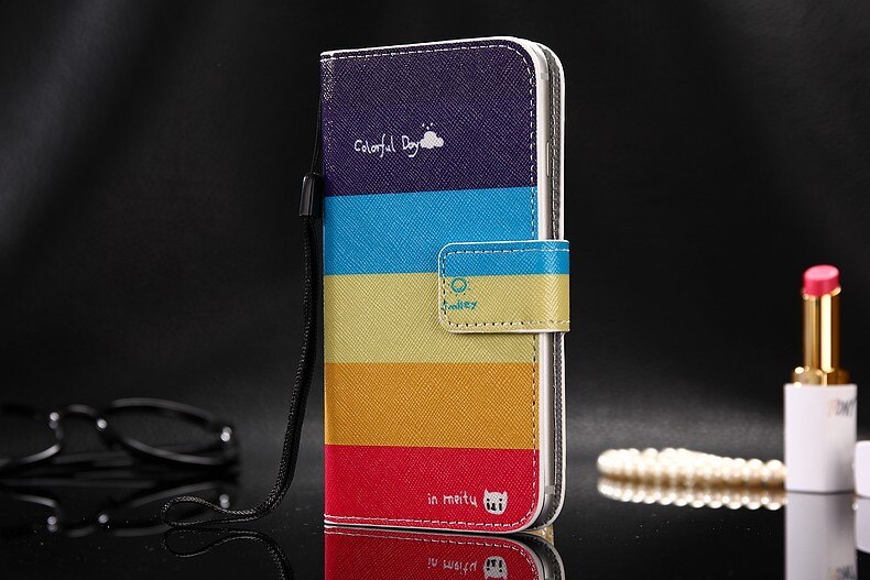 Capa de couro da aleta para bq 5540l rápido pro carteira titular do cartão telefone habitação: rainbow