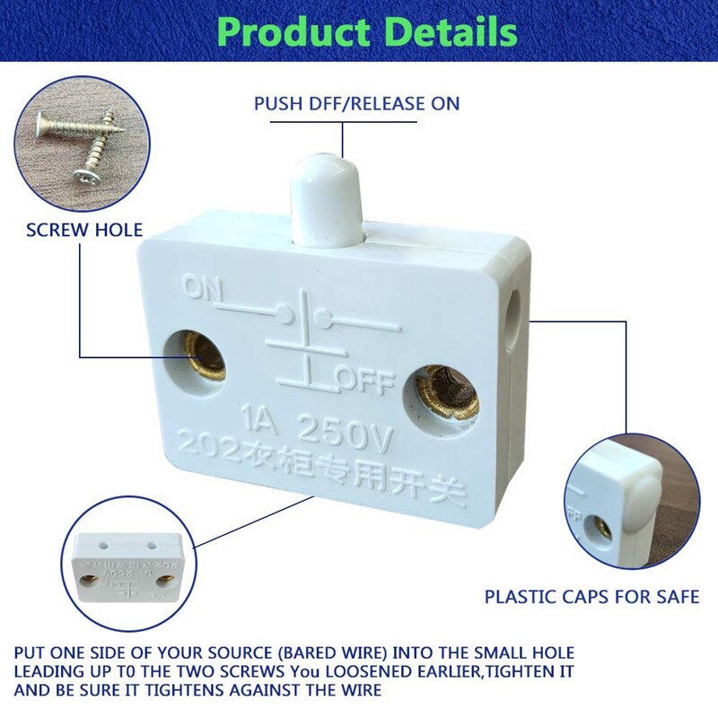 XD-4 Pcs Cabinet Door Switch Cabinet Lamp Switch Drawers Open on Close Door Applicable to 12V 24V 110V
