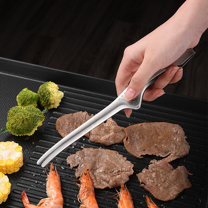 1pc Food Tongs Stainless Steel Golden Japanese Barbecue Korean Barbecue Tongs Bbq Steak Tongs Kitchen Gadgets Cake Tongs