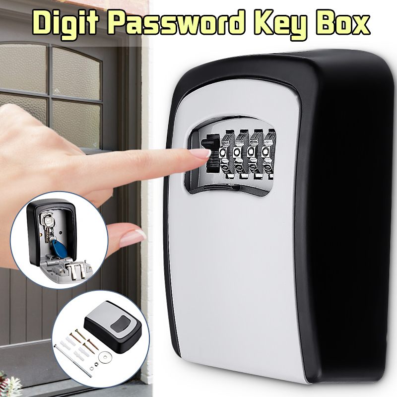 4 Digit Combination Key Lock Box Wall-Mounted Aluminum Alloy Key Safe Box Waterproof Keys Storage Lock Boxes Indoor Outdoor