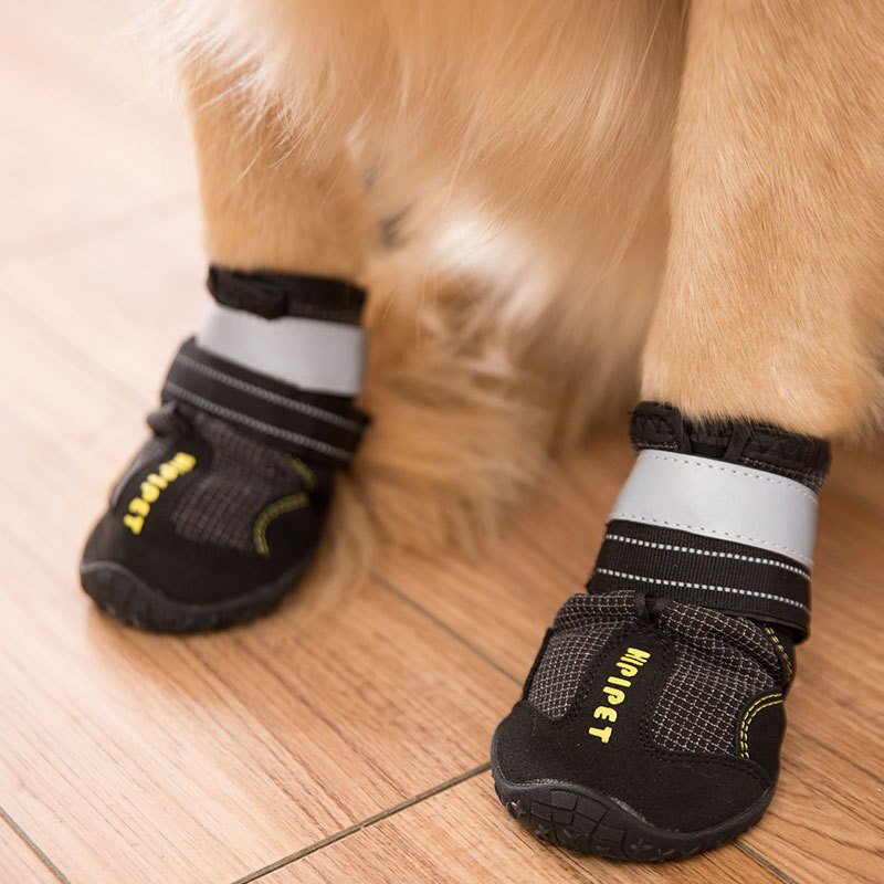 Hond Laarzen Waterdichte Schoenen voor Grote Honden met Reflecterende Klittenband Robuuste Anti-Slip Zool (Zwart 4 STUKS)