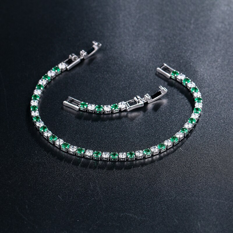 WEIMANJINGDIAN, recién llegado, 3mm, corte redondo, Zirconia cúbica, Zirconia cúbica, brazalete de cristal de tenis, incluyendo cierres de extensión gratis: green and white