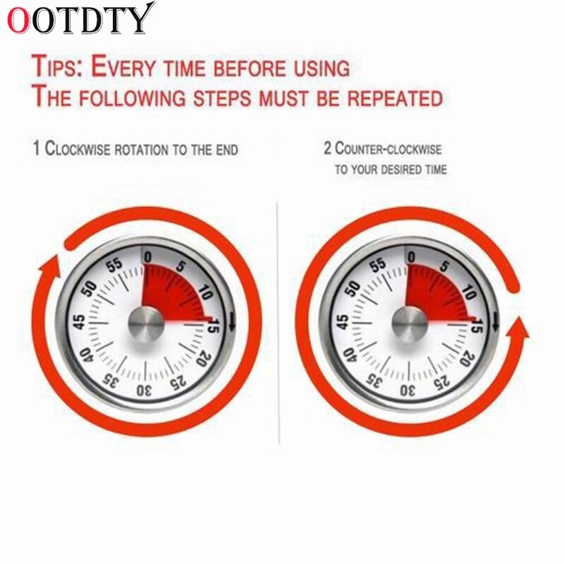 OOTDTY Stainless Steel Magnets Fridge Kitchen Timer Clock Mechanical Reminder Sport Cooking Reminder Counter