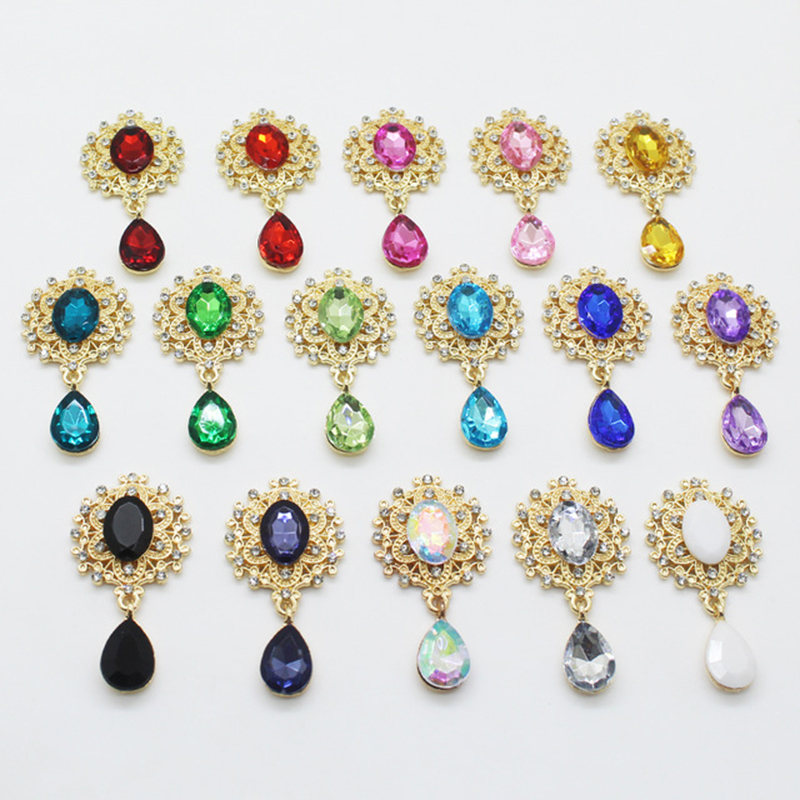 5 flache broschenanhänger, 25*45mm zarte, glänzende broschen aus goldfarbenem metall, dekorative kristall-hochzeitseinladungsideen