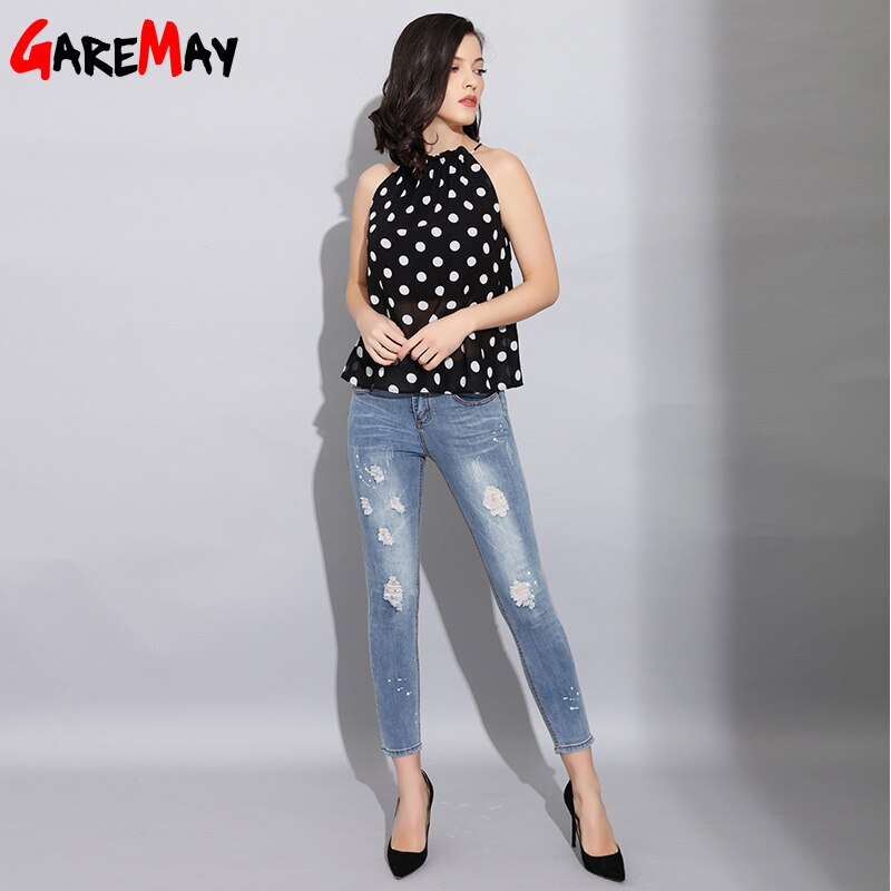 Polkaprikkede bluse off the shoulder toppe til kvinder streetwear sorte bluser dame chiffon bluse sommer
