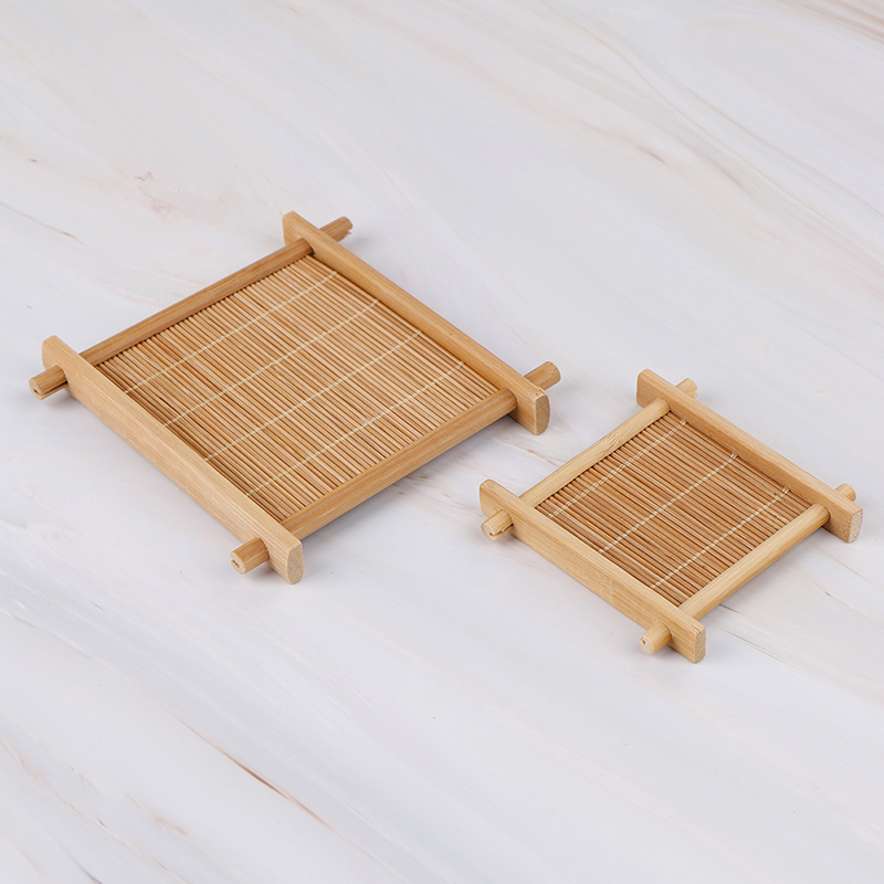 Mini Handmade Bamboo Cup Mat Coffee Cups Drinks Kung Fu Tea Accessories Table Placemats Coaster Kitchen Product Mug Pads 2 Sizes