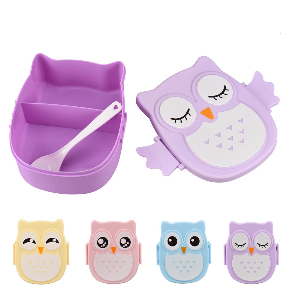 Karikatur Eule Mittagessen Kasten Lebensmittel Container Lagerung Kasten Tragbare freundlicher Schüler Lunchbox Nette Bento Kasten Behälter Mit Fächern YL