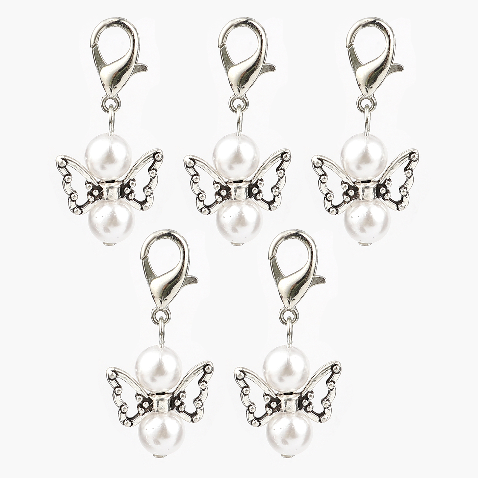 5 Stks/set Insect Breinaalden Stitch Markers Zink Gebaseerde Legering Ronde Kraal Angel Shape Hanger Naaien Gereedschap 38X18mm: White