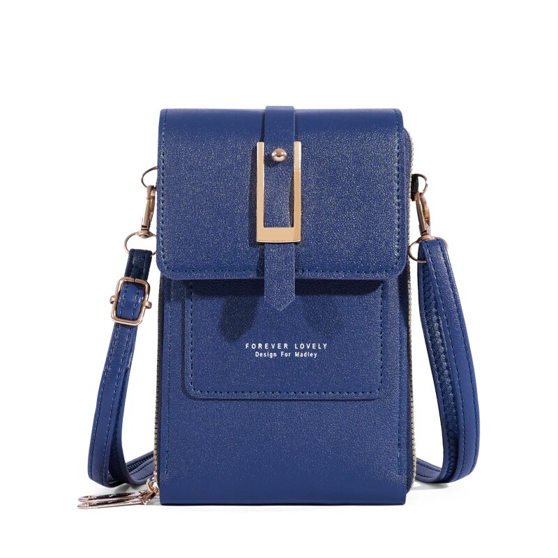 Touch Screen Mobile Phone Bag, Mini Flap Crossbody Bag, Faux Leather Purse, Vertical Wallet With Card Slots: DEEP BLUE
