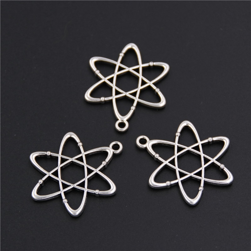 10Pcs Zilver Kleur Zinklegering Geometry Charms Atom Chemie Hangers Voor Sieraden Maken Diy Handgemaakte Craft A1590