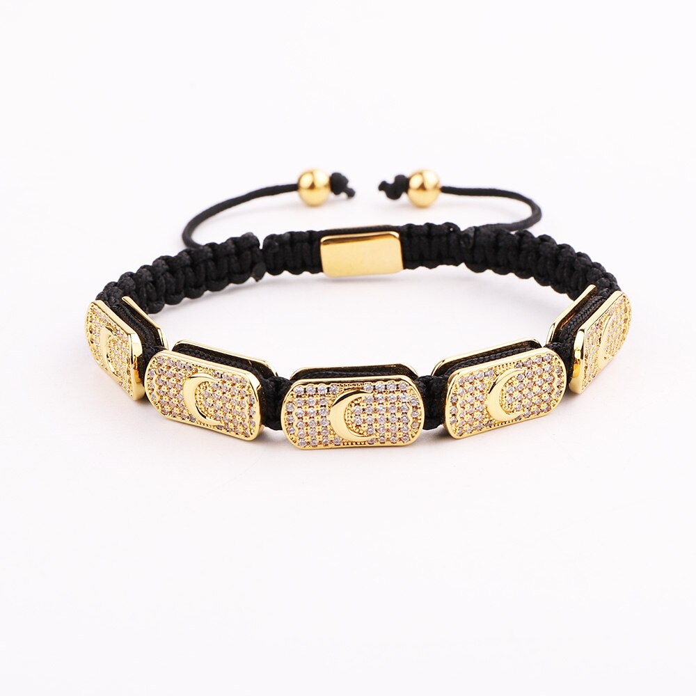 JARAVVI Luxury CZ Micro Pave Star Moon Charm Braided Adjustable Macrame Bracelets Women Men: Moon