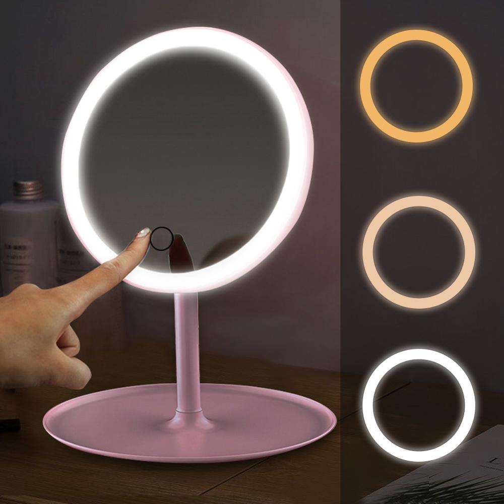 Girls Table Mirror USB Charge LED Makeup Mirrors with Ring Light HD Vanity Mirrors Smart Touch Control Illuminated Stand Up Desk