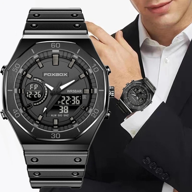 dual display uhren für männer casual sport chronograph quarz großes zifferblatt armbanduhr silikon wasserdicht digitaluhr