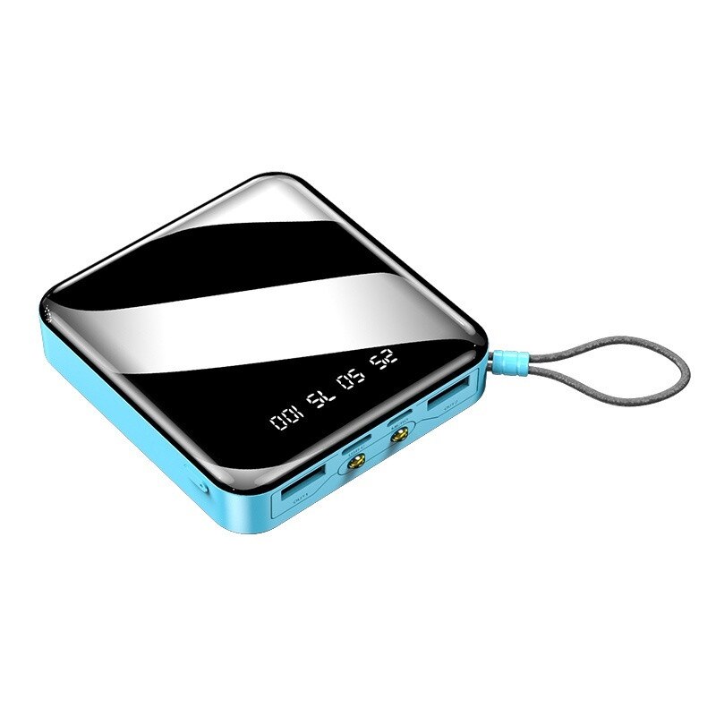 20000mAh Mini Power Bank External Battery Digital Display 2 USB Portable Dual LED Lighting Fast Charger Phone Battery: Blue