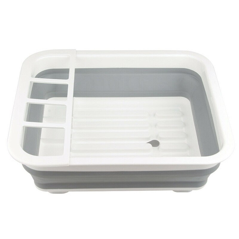 Folding Drain Rack Dishes Cutlery Storage Box Drainer Stand Cup Holder for Kitchen Tableware UD88: Gray