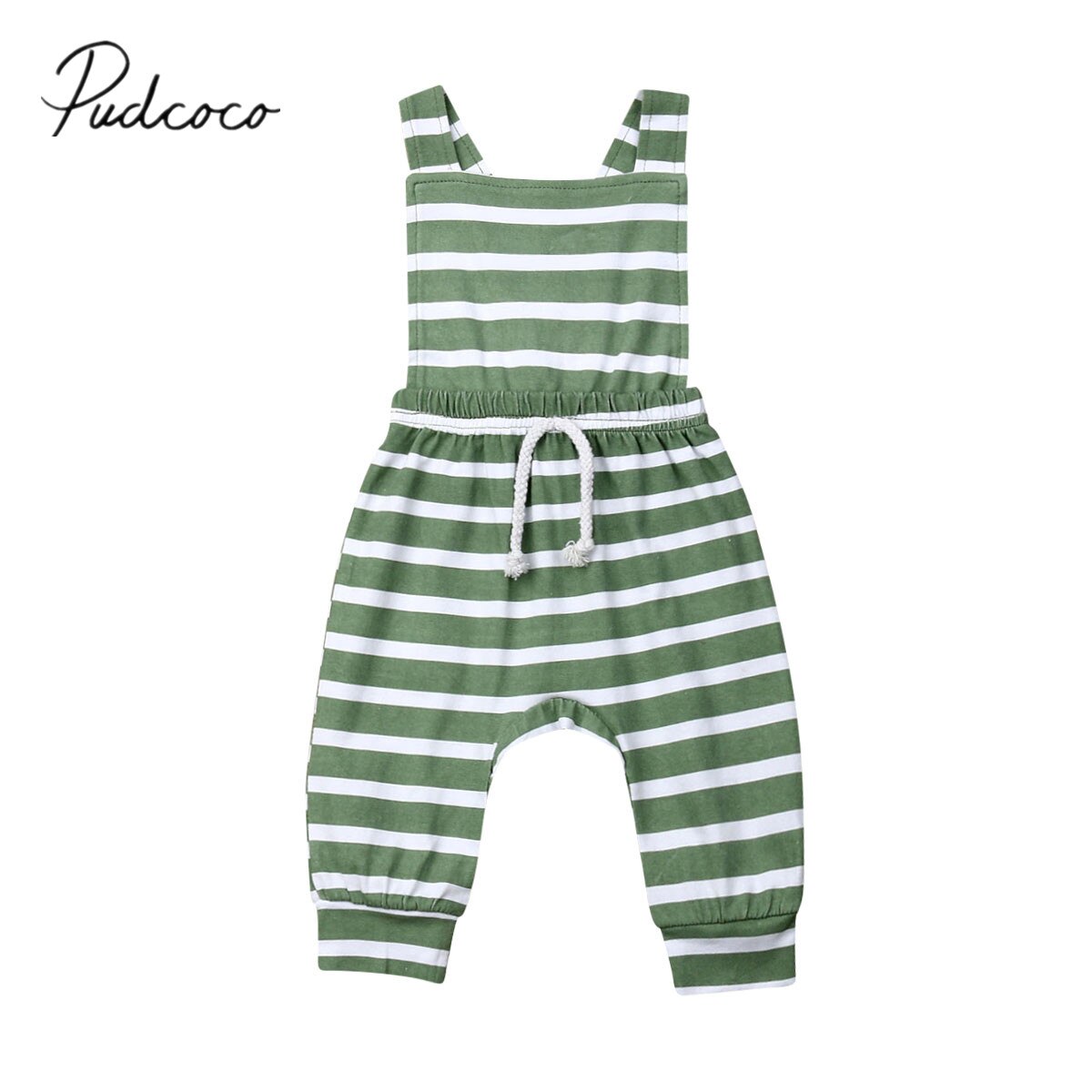 2019 Bebê Roupas de Verão Infantis Bebê Meninos Meninas Listrado Macacão Roupas Romper Algodão Macio Roupas Sem Mangas Verde 0-24 M