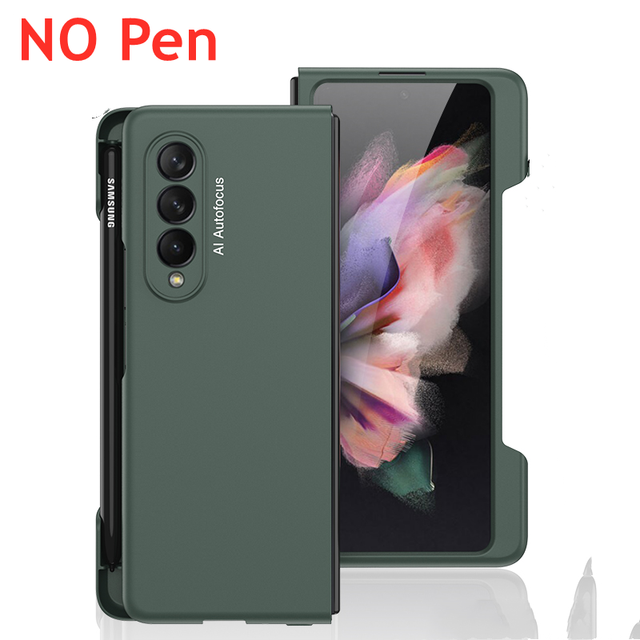 Mobiele Telefoon Stylus Pen Met Case Voor Samsung Galaxy Z Vouw 3 5G Ultra Slim Frame Side Pen Slot houder Hard Plastic Beschermhoes: Green NO Pen