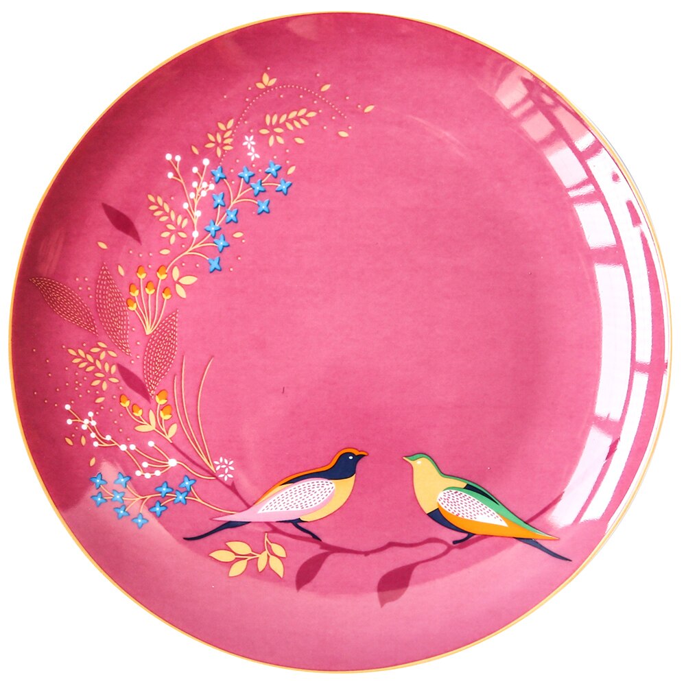 Bone Porcelain Dinner Plate 8 "Color Flower and Bird Pattern Ceramic Round Dinner Plate plate set: Red