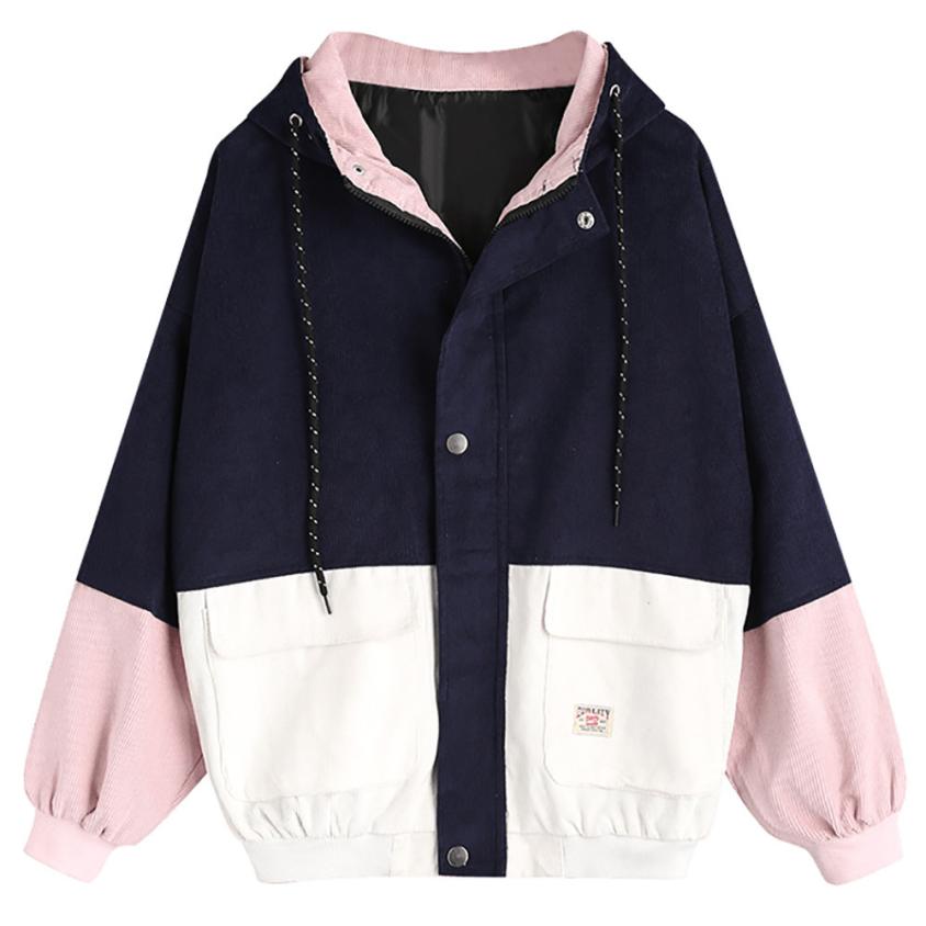 Windjack Jassen en Jassen Vrouwen Bovenkleding Jassen Lange Mouwen Corduroy Patchwork Oversize Rits Jas