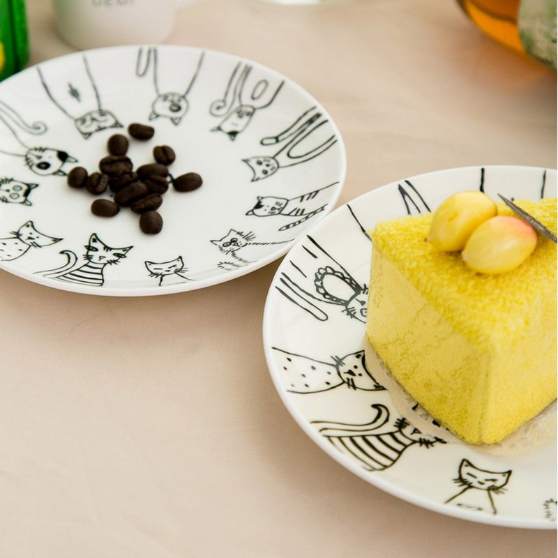 Cat Ceramic Plate Dinner Dessert Appetizer Salad Dish Steak Service Plates for Home Party TB