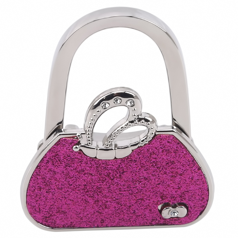 Metal Folded Handbag Hook Hanger Handbag-shape Flashing Purse Bag Hanger Hook Holders Table Hook Bag Accessories: rose red