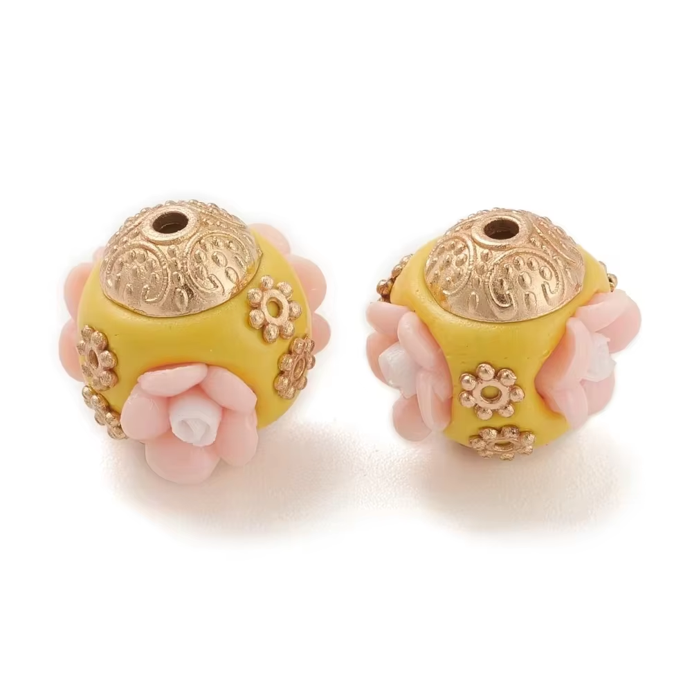 Perles indonésiennes faites à la main avec perle de fleur, résultats en alliage, résine pour bijoux à bricoler soi-même, fournitures d'artisanat exécutif, 5 pièces: Bleu
