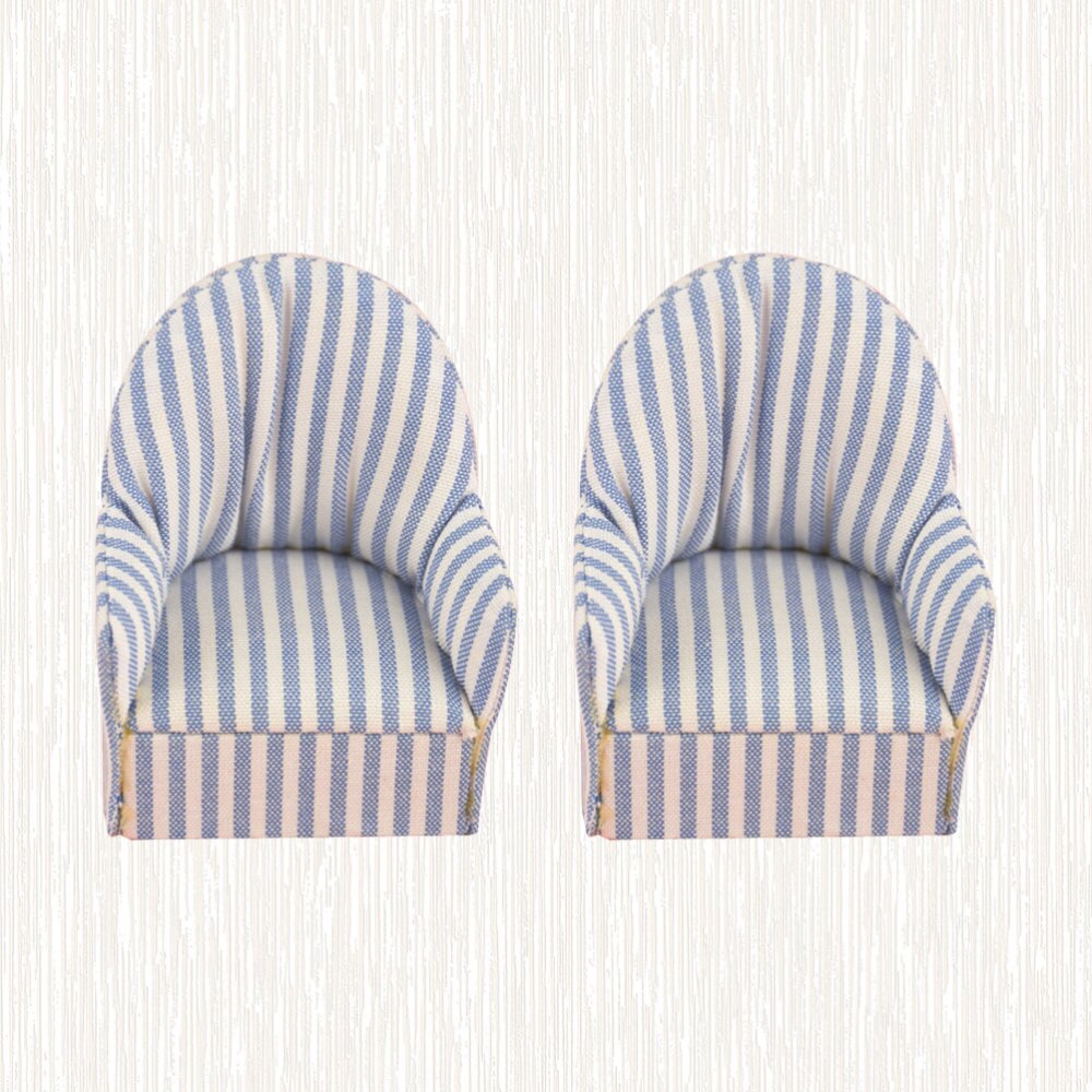 2 pièces 1/12 bleu rayure motif canapé chaise jouets artificiels Micro décors photographie mise en page accessoires en bois ornements pour maison de poupée M: Default Title