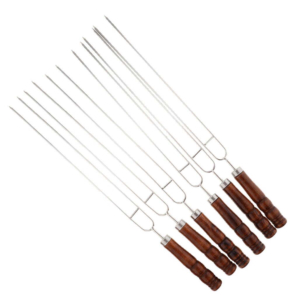 6 pièces en acier inoxydable Barbecue fourchette Barbecue brochettes Kebab cuisson bâtons pique-nique, réutilisable, antidérapant, pour Shish Kebab poulet aux crevettes