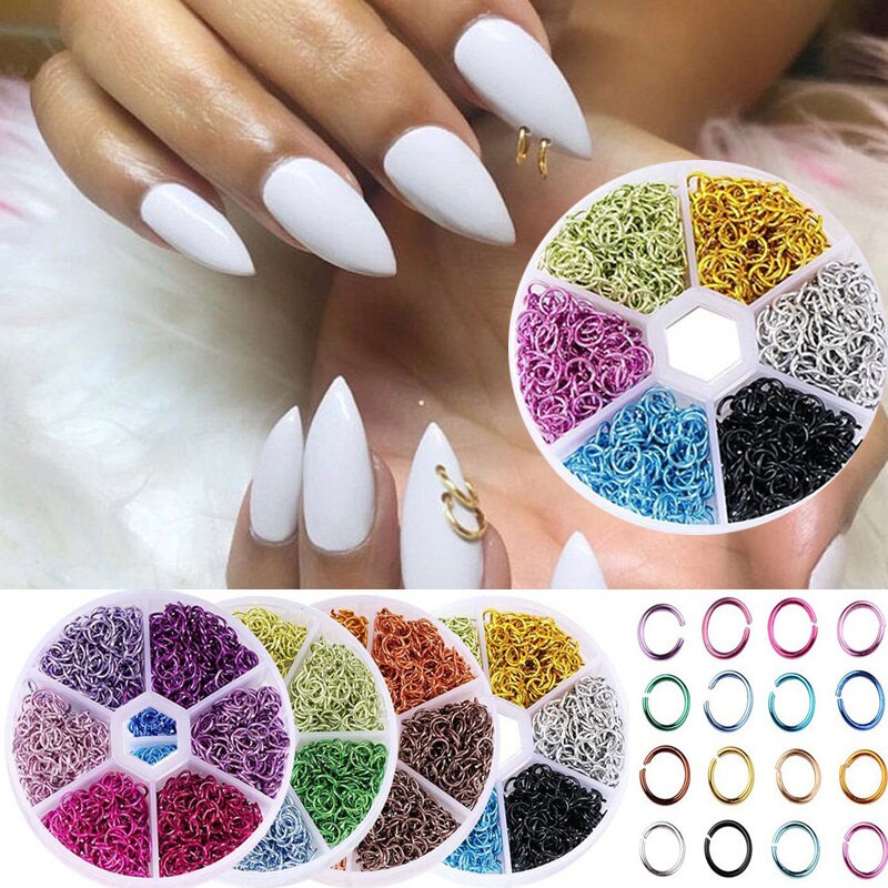 Bague en métal pour ongles, alliage d&#39;aluminium 3D, décorations Nail Art, décor de Piercing, mélange de couleurs, bijoux
