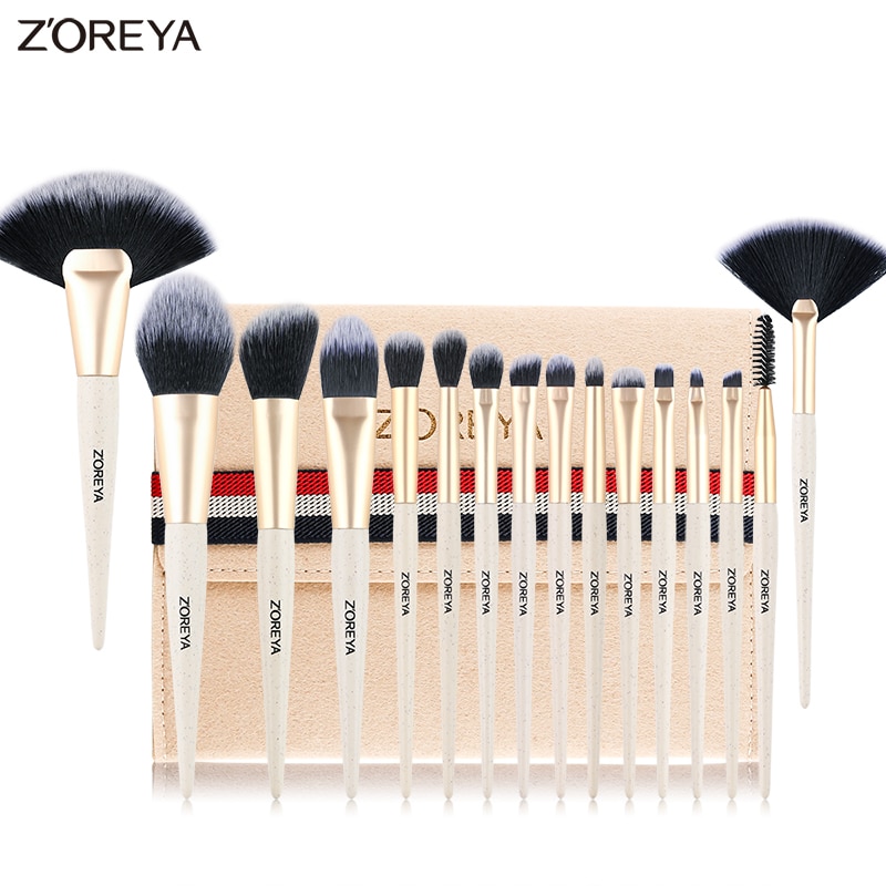 ZOREYA-Juego de brochas de maquillaje, 16 piezas, brochas de maquillaje Premium, brochas de base en polvo, ventilador, sombra de ojos, brocha de mezcla,