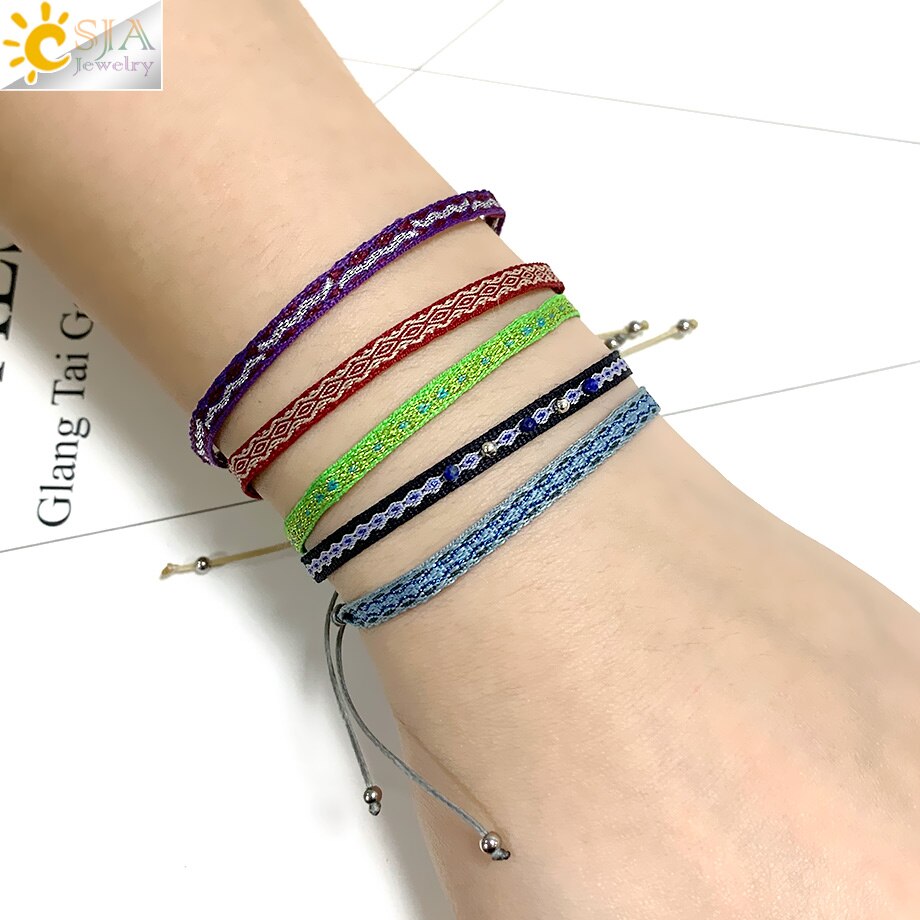 CSJA 5pcs/Lot Braided Bracelets Set Colorful Weaving Cotton Rope Chain Thread String Adjustable Cord Bracelet Boheme Femme S722: G