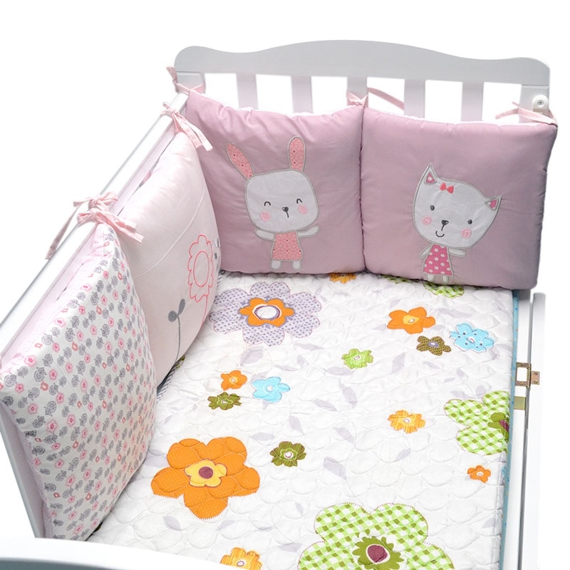 6Pcs Baby Bed Bumper In The Crib Rabbit Flowers Baby Bedding Bumper Bed Breathable Crib Bumper for Baby Girls Boys