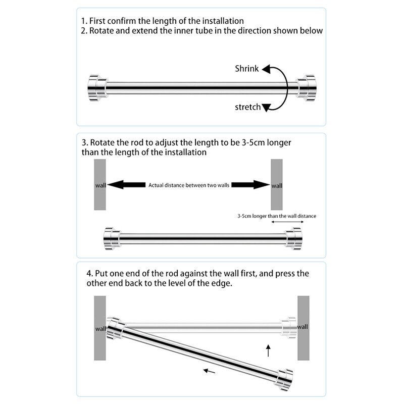 Extendable Clothes Drying Pole Stainless Steel Shower Curtain Rod Retractable Spring Tension Rod for Bathroom