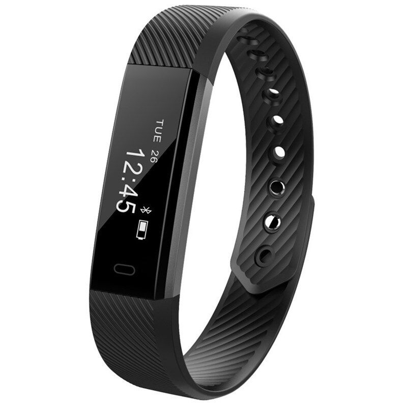 ID115 Smart Bracelet Fitness Tracker Step Counter Activity Monitor Band Alarm Clock Vibration Wristband for iphone Android phone: Black