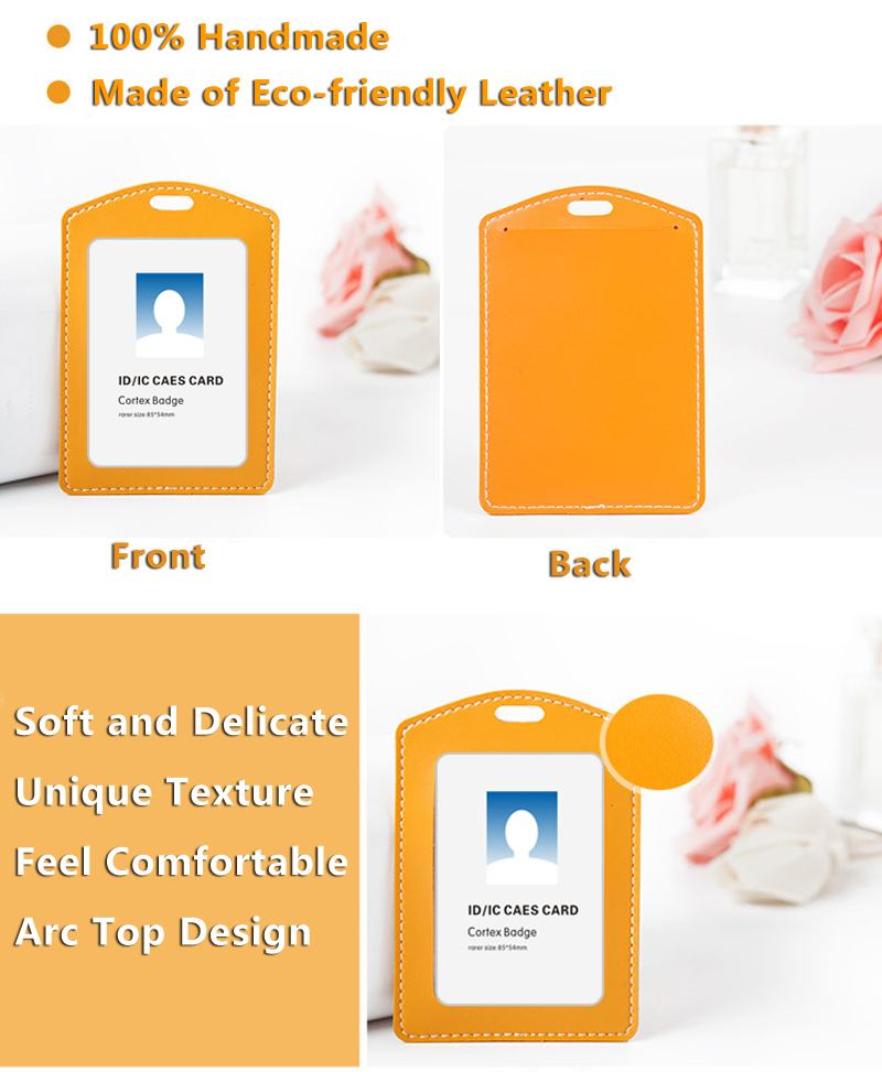 Price Soft PU Leather ID Card Holder Horizontal/Vertical Without Lanyard, for Students/Business/Staff,