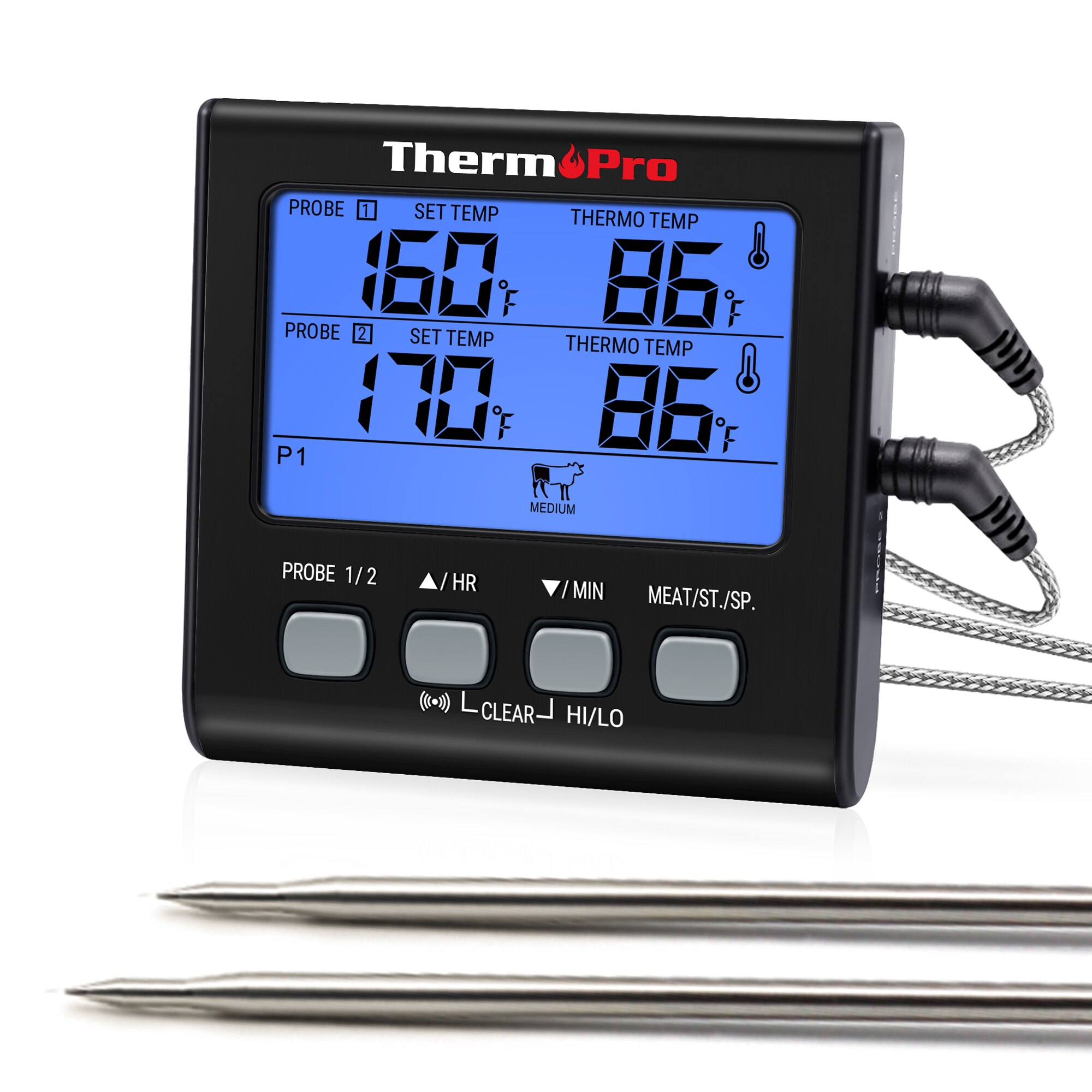 ThermoPro TP17 Dual Sonde Kochen Im Freien Fleisch Thermometer Großen Lcd-hintergrundbeleuchtung Essen Grill Thermometer mit Timer Modus für Raucher: TP17-Black