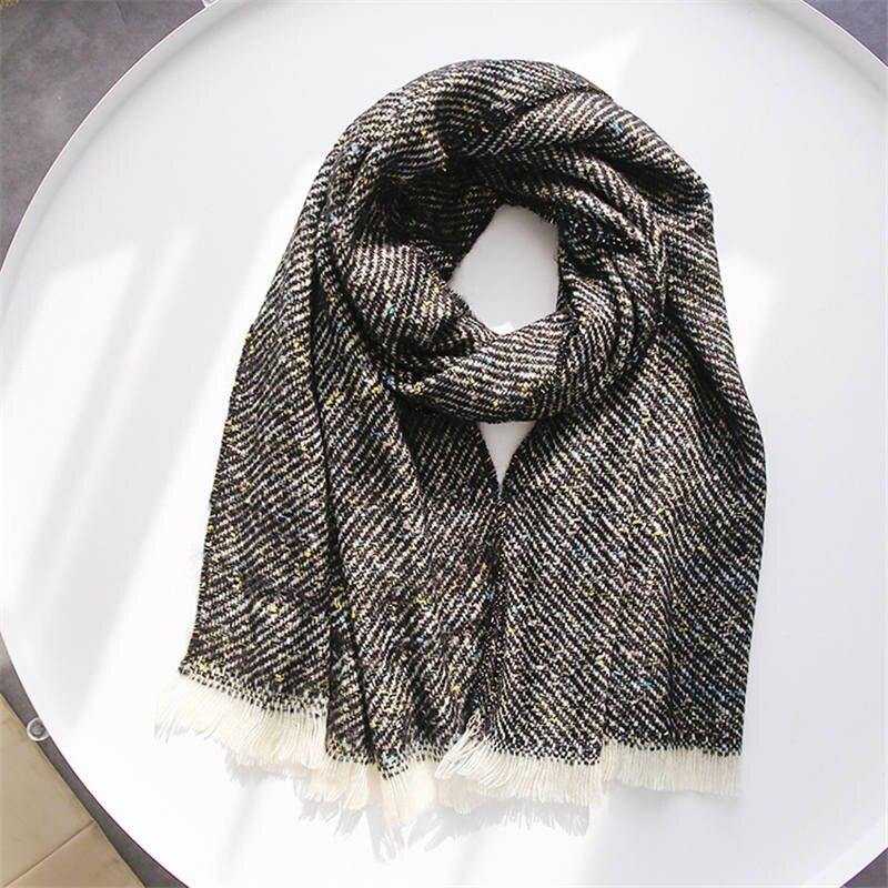 nueva bufanda con borla para mujer, bufandas brillantes suaves de Cachemira, bufandas elegantes para otoño e invierno, bufandas para mujer, Fular de envoltura sólida: Black