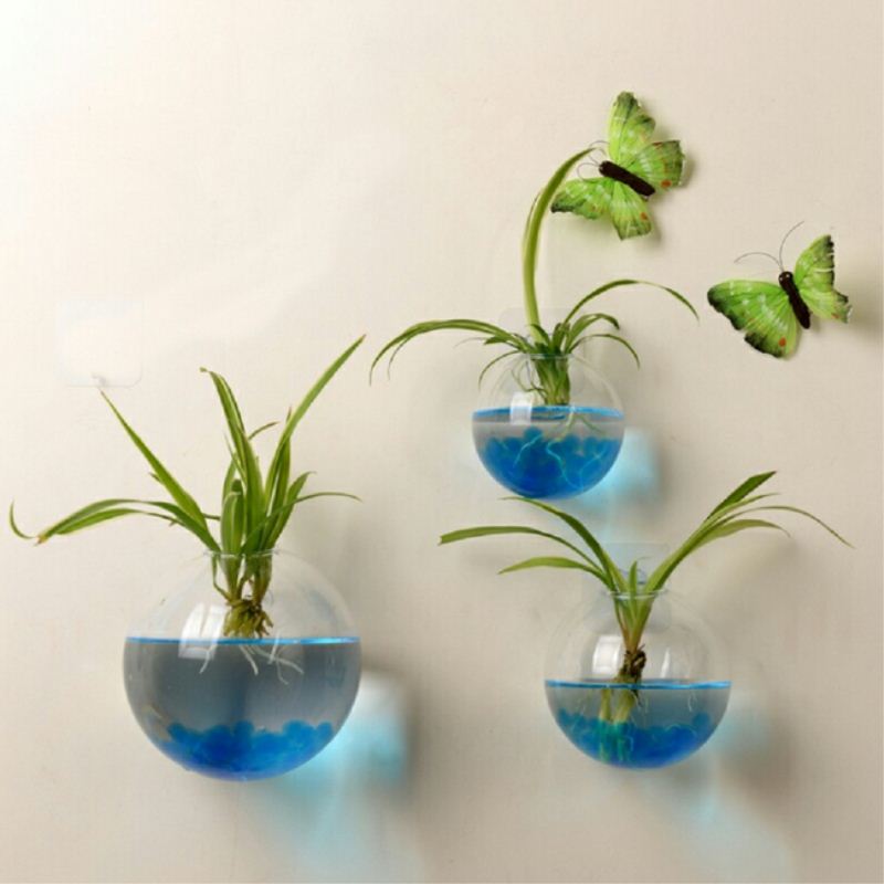 Florero de cristal con forma de globo de terrario, colgante transparente, maceta, maceta para pared, recipiente acuario, decoración para el hogar