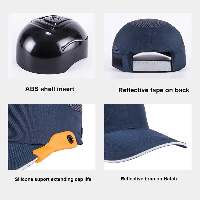 Reflective Work Safety Protective Helmet Bump Cap Hard Inner Shell Baseball Hat Style For Work Factory Shop Head Protection