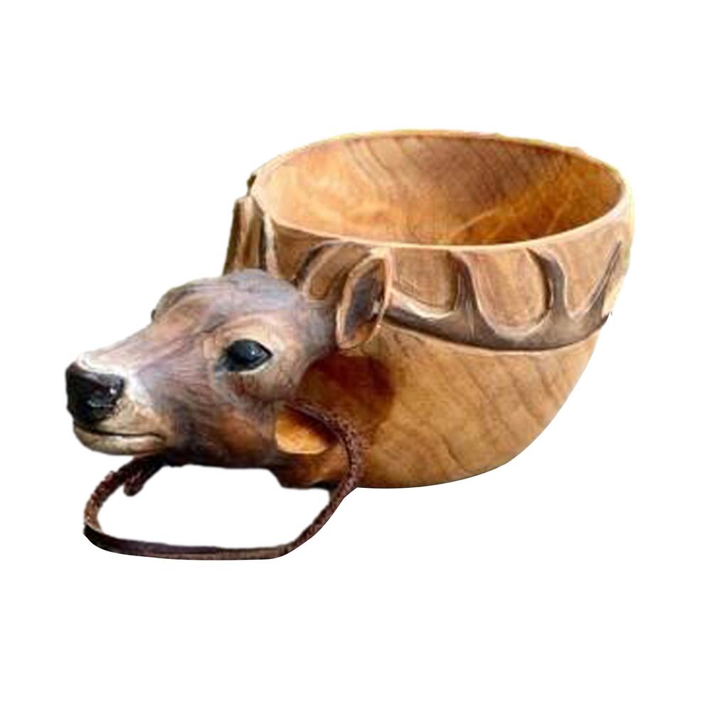 Holz Becher Hand Geschnitzte Ebene Kopf Tasse Fuchs Wolf Wildschwein Ebene Kopf Griff Wasser Tasse Tragbare Camping Kaffee Tassen mit Schlüsselband: Grün