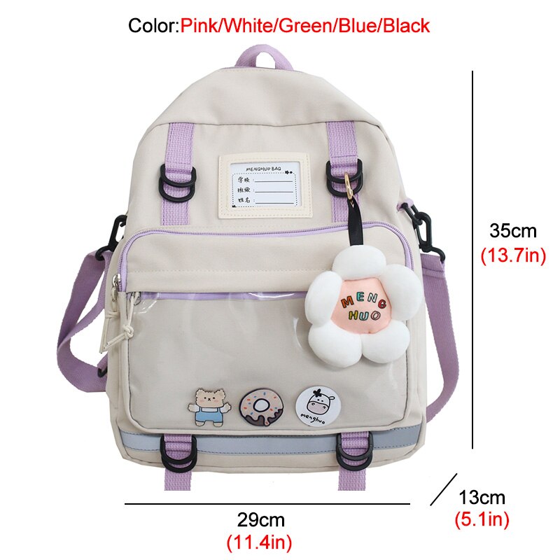 DCIMOR Waterproof Nylon Multifunction Women Backpack Female Lovely Transparent Pocket Travel Bag Small Schoolbag for Girls