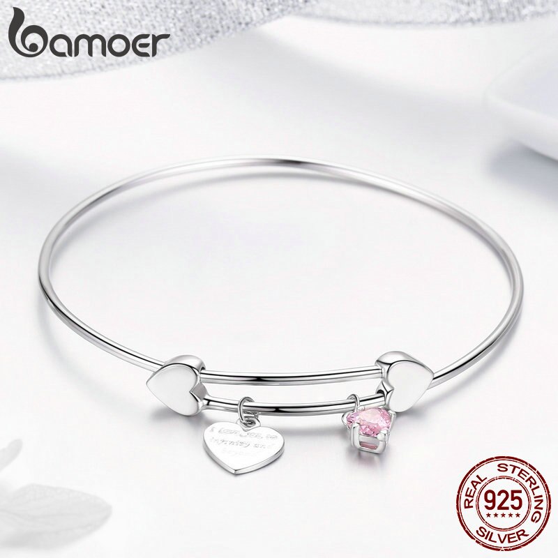 Bamoer romântico autêntico 925 prata esterlina eu amo você coração feminino pulseiras para mulher prata esterlina jóias scb124