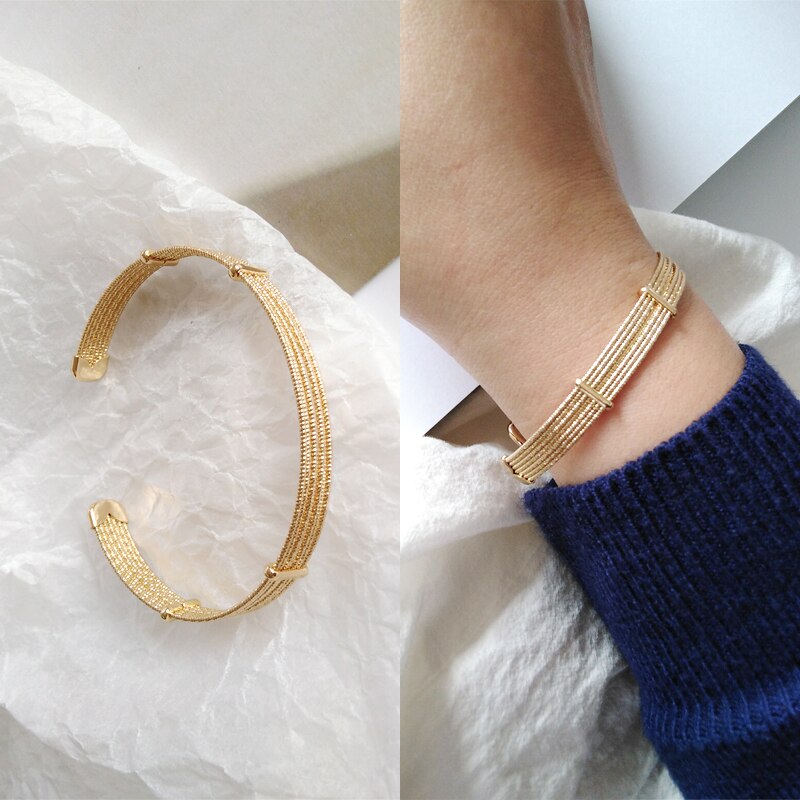 Glossy Double Layer Cross Opening Jewelry Bangle for Women Girls Party Hip Hop Punk Metal Geometric Bracelets gold: 6046