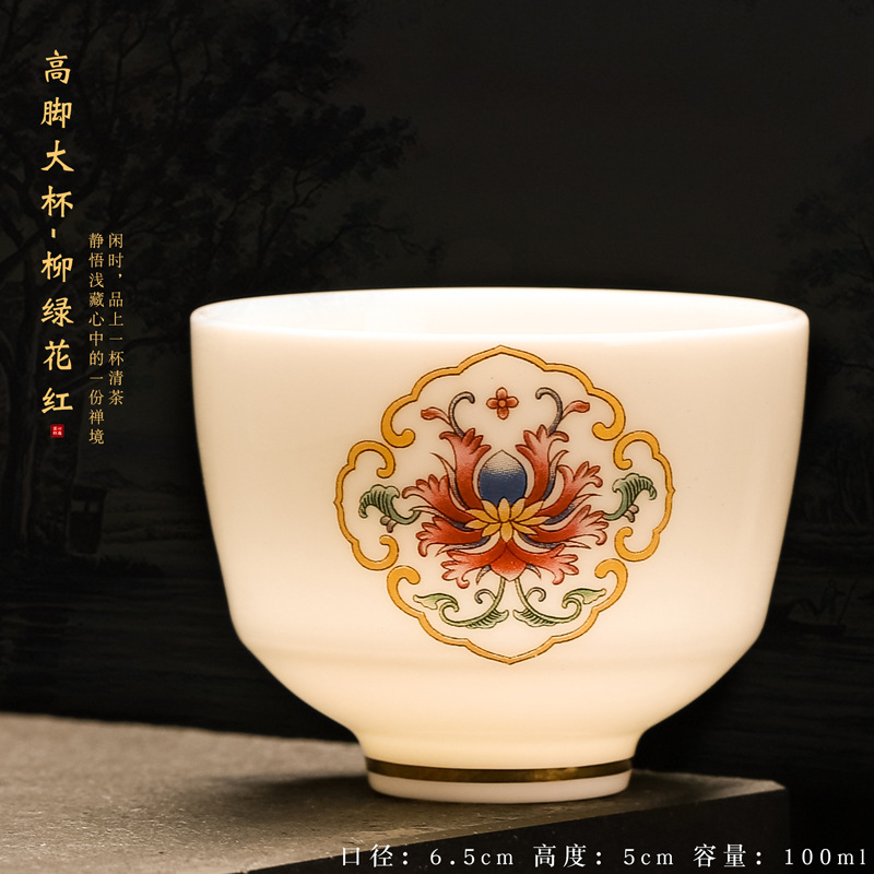 Taza de cerámica de jade Suet hecha a mano, taza de meditación Personal de viaje, tazón de té pintado a mano, juego de té Pu'er Master Cup: Rojo