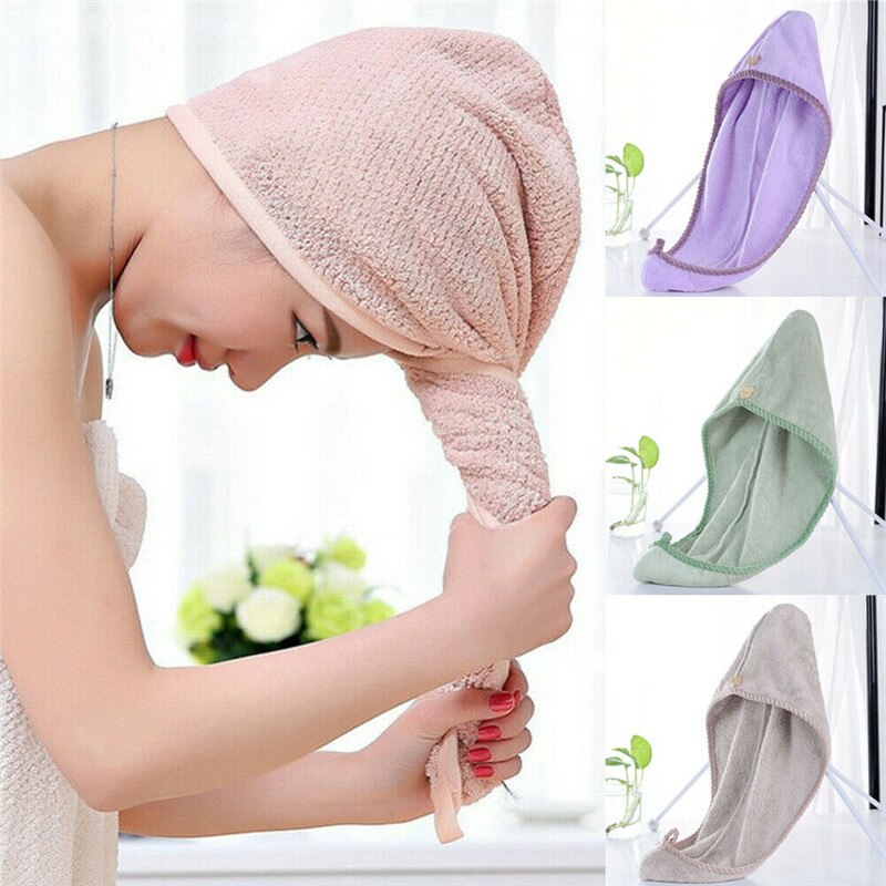 1 stk kvinder magisk hår tørring håndklæde hat mikrofiber hurtig tør turban til bad brusebad kvindelige soild farve bløde tørre hår hatte